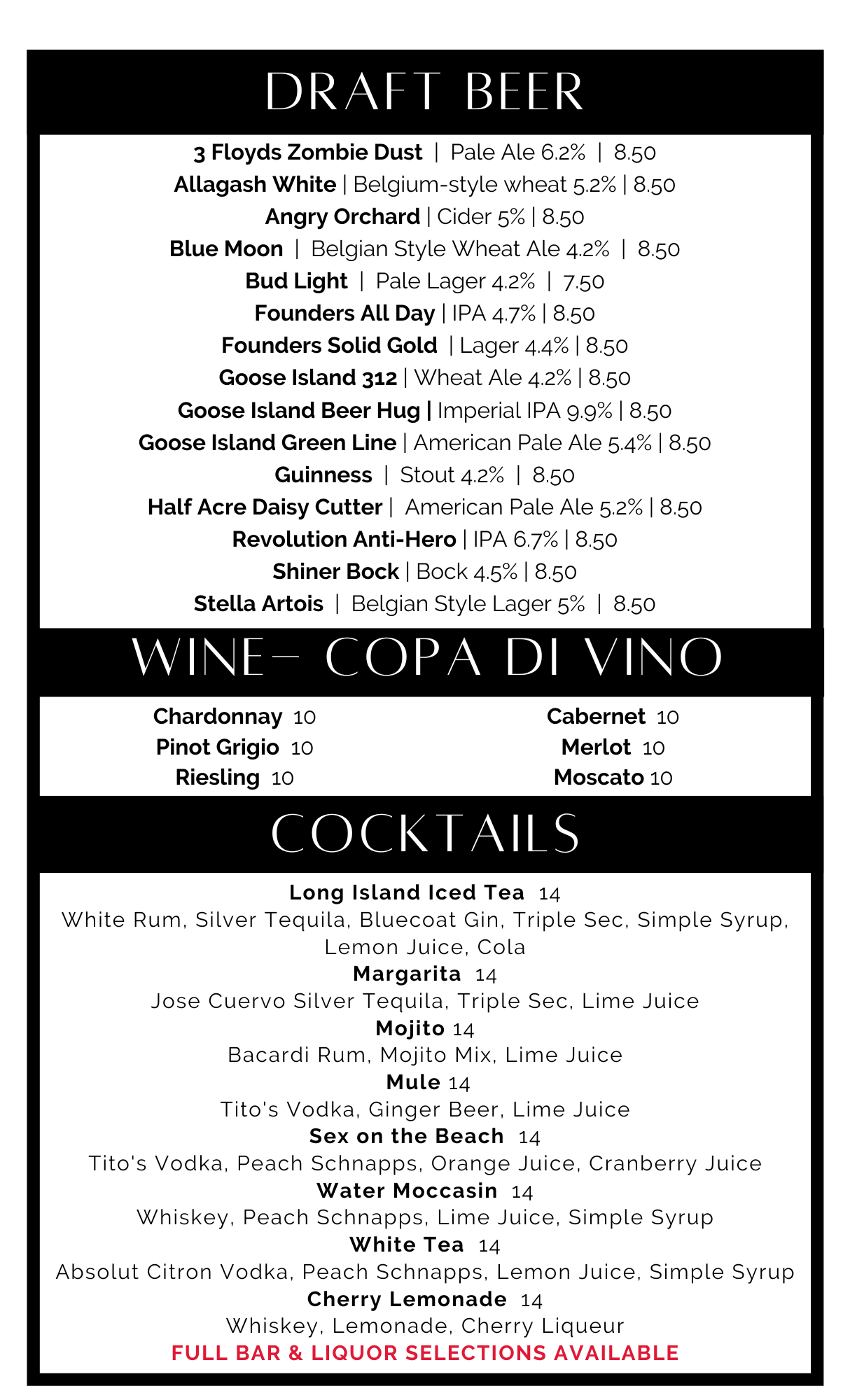 DRINK MENU The Original Mother's Chicago Bar and Night Club