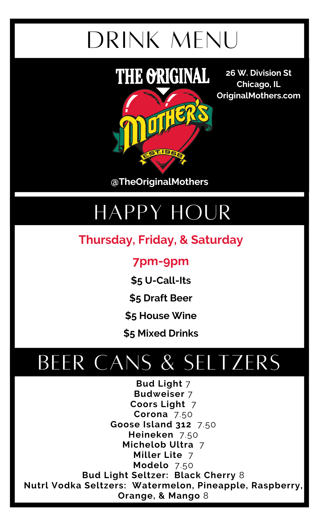 DRINK MENU – The Original Mother's – Chicago Bar and Night Club